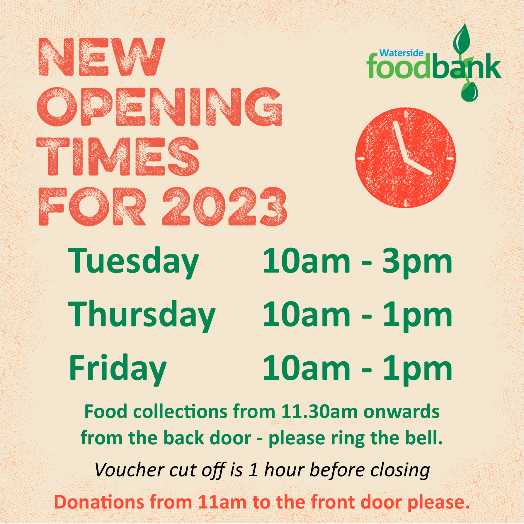 New Opening Hours for 2023 Waterside Foodbank